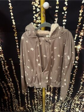 Jessica Simpson Taupe Floral Hooded Puffer Jacket for Kids